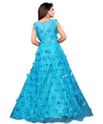 Blue Embroidery Net With Inner Full Stiched Anarkali Gown 2