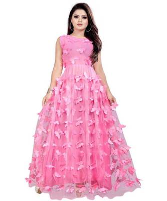 Pink Embroidery Net With Inner Full Stiched Anarkali Gown 1