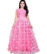 Pink Embroidery Net With Inner Full Stiched Anarkali Gown
