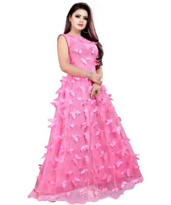 Pink Embroidery Net With Inner Full Stiched Anarkali Gown 3