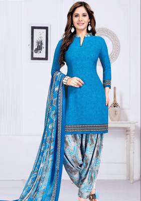 Blue Printed Unstitched Salwar With Dupatta 1