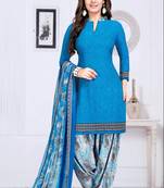 Blue Printed Unstitched Salwar With Dupatta