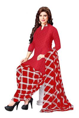 Red Printed Unstitched Salwar With Dupatta 1