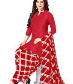 Red Printed Unstitched Salwar With Dupatta