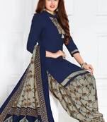 Navy Blue Crepe Printed Unstitched Salwar With Dupatta