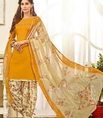 Yellow Crepe Printed Unstitched Salwar With Dupatta