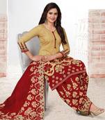 Beige Printed Crepe Salwar With Dupatta Unstitched