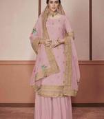 Light Pink Heavy Embroidered Silk Wedding Plazo Suit
