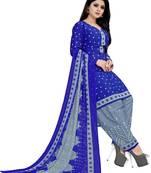 Blue Printed Crepe Salwar With Dupatta Unstitched