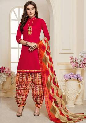 Pink Printed Crepe Salwar With Dupatta Unstitched 1