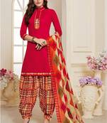 Pink Printed Crepe Salwar With Dupatta Unstitched