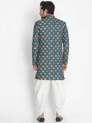 Green Woven Blended Cotton Indo Western Dresses 4