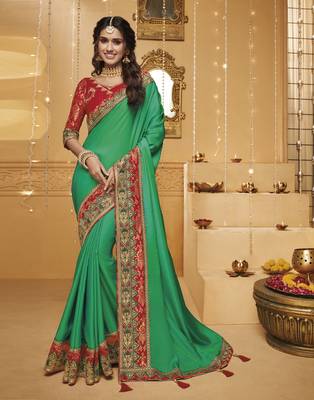 Multicolor embroidered silk blend saree with blouse 1