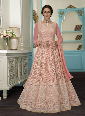 Pink embroidered faux georgette salwar 1