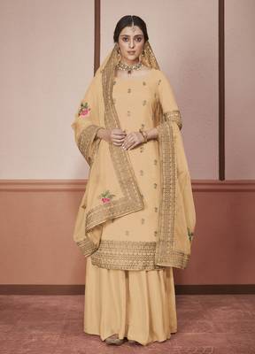 Coffee embroidered silk salwar 1