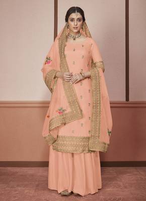 Peach embroidered silk salwar 1