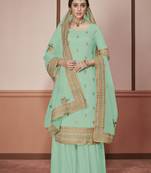 Teal-green embroidered silk salwar