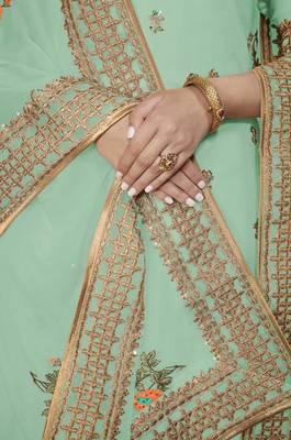 Teal-green embroidered silk salwar 2