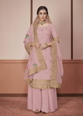 Light-onion-pink embroidered silk salwar 1