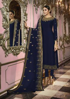 Blue embroidered faux georgette salwar 1