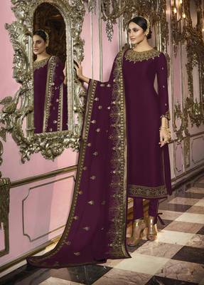 Maroon embroidered faux georgette salwar 1