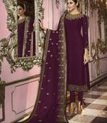 Maroon embroidered faux georgette salwar