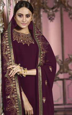 Maroon embroidered faux georgette salwar 2
