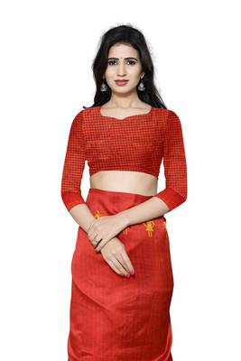 Red Printed Art Silk Saree With Blouse 5