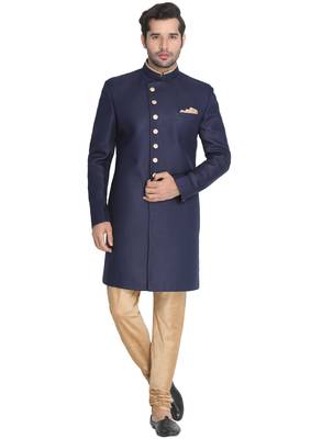 Blue Plain Blended Cotton Indo-Western-Dresses 1