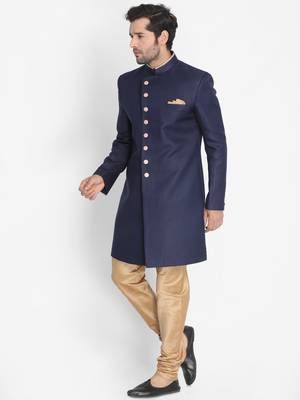 Blue Plain Blended Cotton Indo-Western-Dresses 2