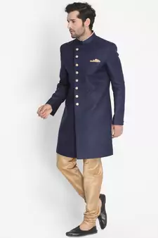 Blue Plain Blended Cotton Indo-Western-Dresses