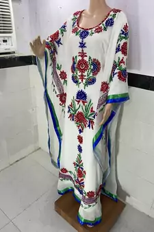 white georgette farasha with zari and stone work kaftan