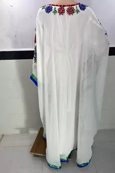 white georgette farasha with zari and stone work kaftan