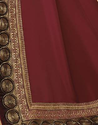Maroon embroidered silk blend saree with blouse 4