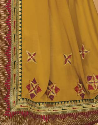 Mustard embroidered silk blend saree with blouse 4