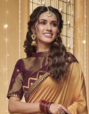 Peach embroidered silk blend saree with blouse 3