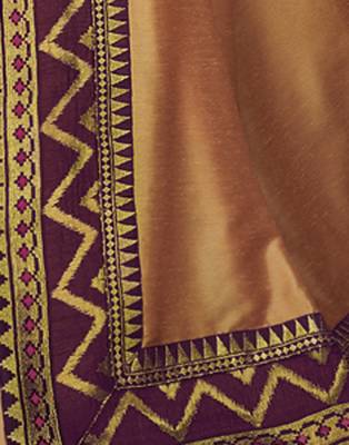 Peach embroidered silk blend saree with blouse 4
