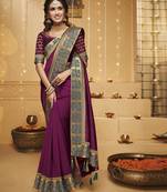 Magenta embroidered silk blend saree with blouse
