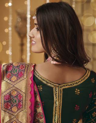 Rani pink embroidered silk blend saree with blouse 2