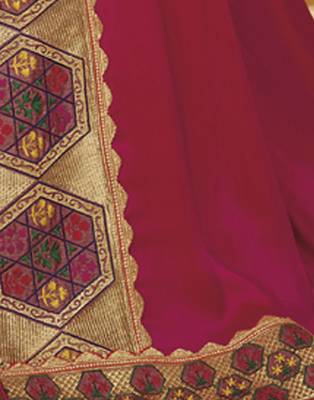 Rani pink embroidered silk blend saree with blouse 4