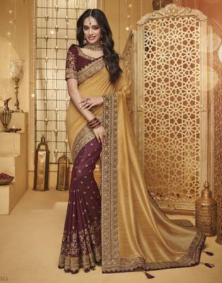 Multicolor embroidered silk blend saree with blouse 1