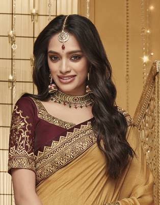 Multicolor embroidered silk blend saree with blouse 3