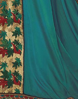 Blue embroidered silk blend saree with blouse 2