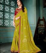 Olive printed art silk saree with blouse
