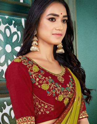 Olive printed art silk saree with blouse 2