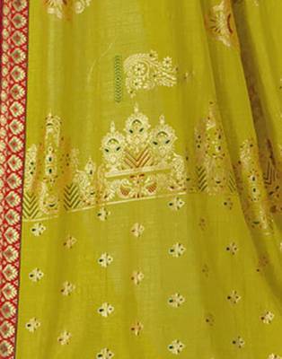 Olive printed art silk saree with blouse 4