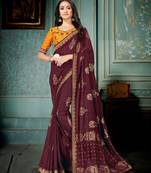 Maroon printed art silk saree with blouse