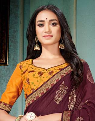 Maroon printed art silk saree with blouse 3