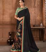 Black printed georgette saree with blouse