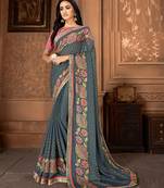 Grey printed georgette saree with blouse